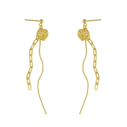 Wuqie Elegant Design 925 Sliver Earrings Charm Heart Coin Beaded Tassels and Link Chain Drop Earrings Jewelry