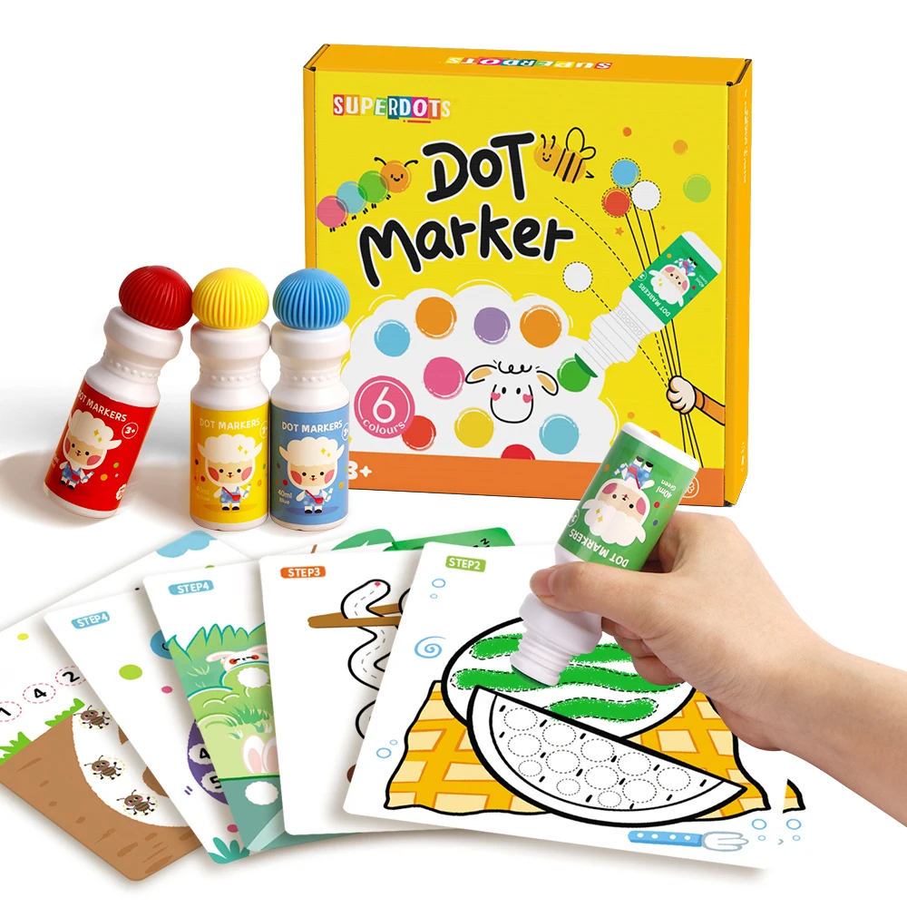6colors dot markers  art painting kit 18mm tip with 12drawing pads drawing toy for kids