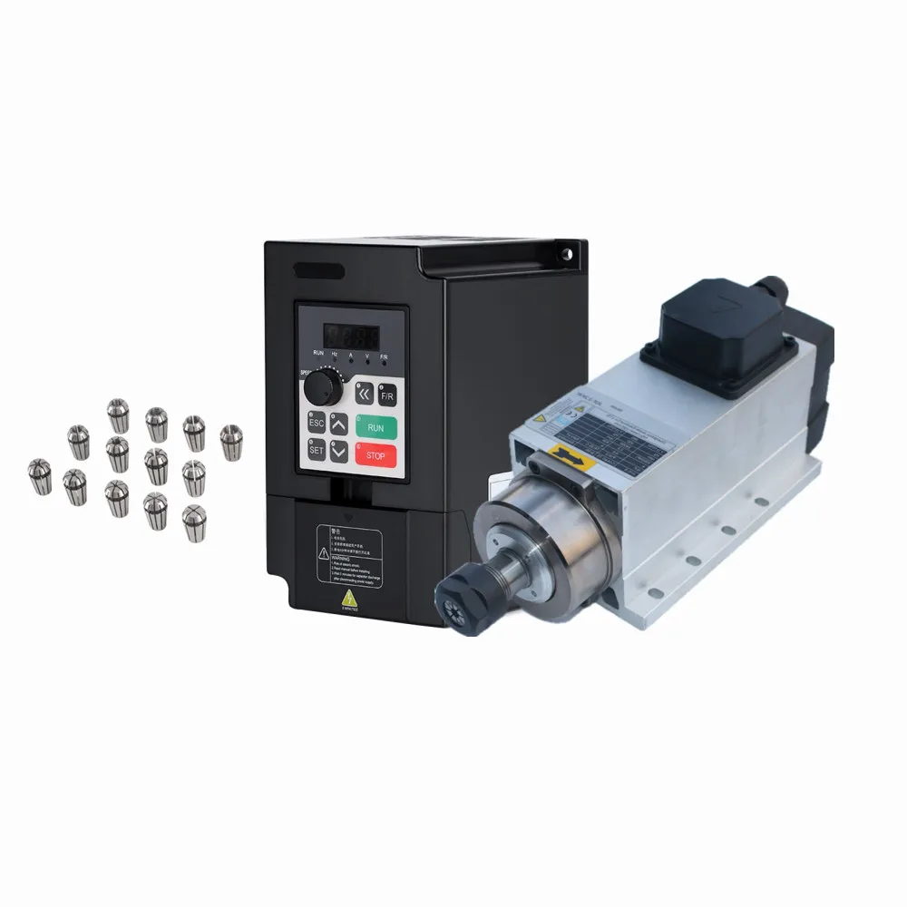 2.2kw ER20 square belt Air cooled spindle motor with 2.2kw inverter VfD kits 13pcs Er20 collets for CNC milling Machine