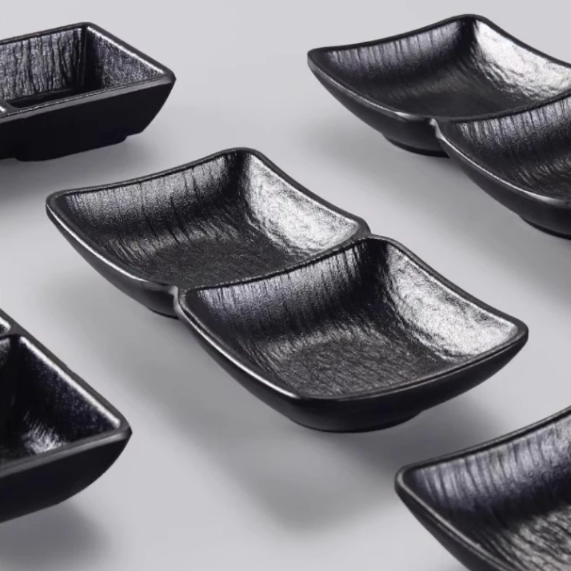best selling high quality black matte small dishes melamine 2/3/4/5 compartment seasoning plate BBQ sauce tray dish