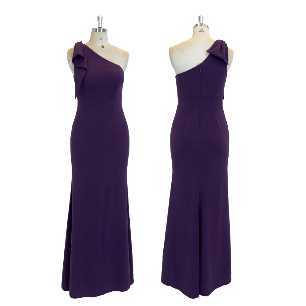 TEENYEE 2024 New slim fit Bow One-shoulder Bridesmaid Dresses Sexy Formal Evening Dresses Purple Women Lady Elegant