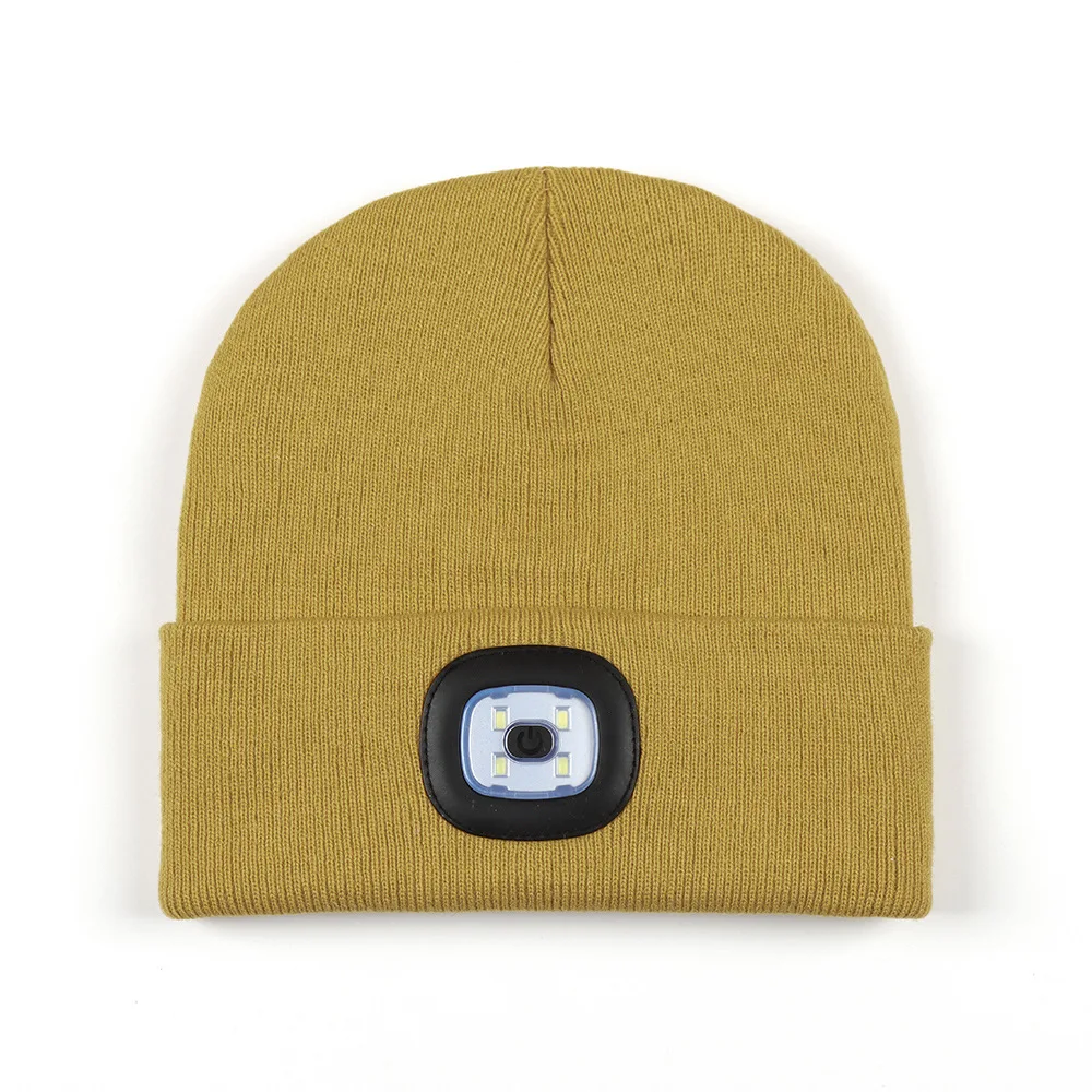 USB Rechargeable Led Lamp Wool Winter Hat Night Running Sports Lighting Acrylic Cold Beanie
