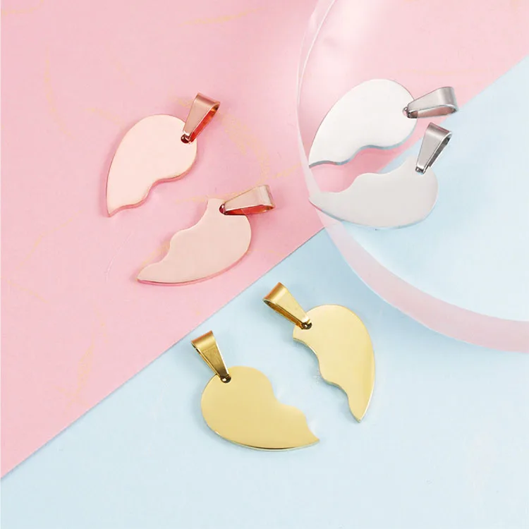 SP1031 Non Tarnish Jewelry Supplies Gold Plated Stainless Steel Best Friend Split Broken Love Heart Charm Pendants for Couple