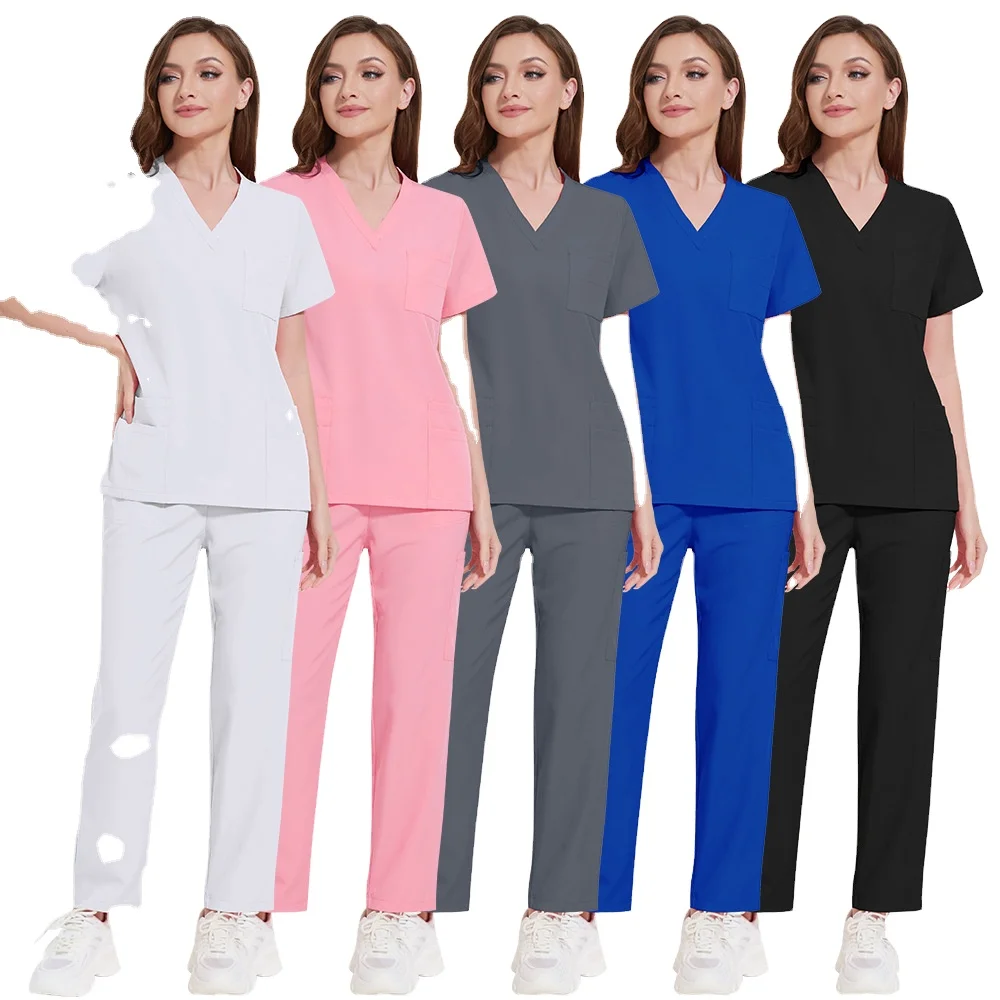 Quick-Drying printed LOGO Short-Sleeved Surgical Work unisex Oral Doctor Pet Nurse scrub Uniforms scrub sets