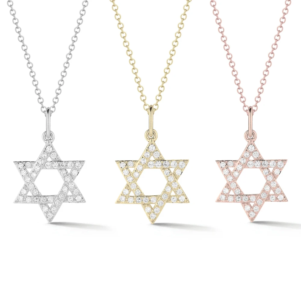 925 Sterling Silver Jewellery 14K Gold Rose Plated Jewelry Zircon Israel Charm Pendant Star of David Necklace