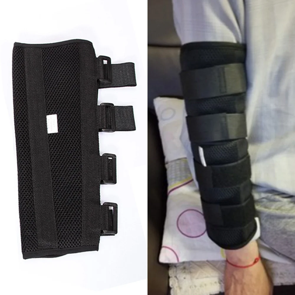 Adjustable Elbow Joint Recovery Arm Splint Brace Support Protect Band Belt Strap with 3 Fixed Steel Plates for Children Adults