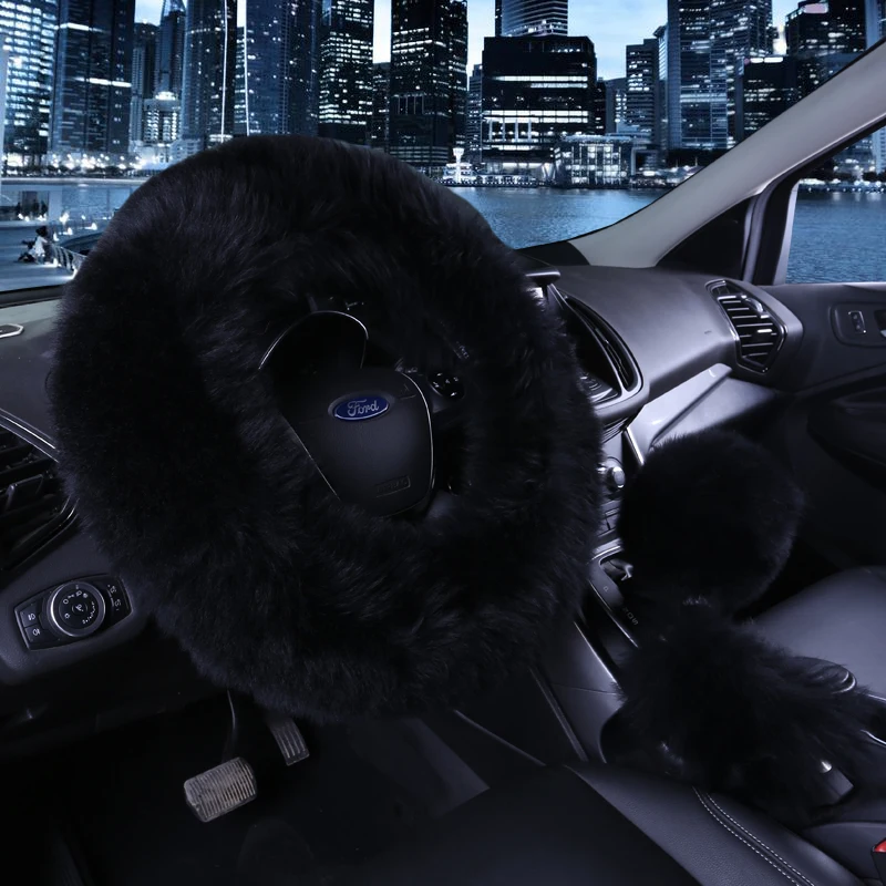 
Universal Steering wheel Plush Car Winter fur Hand Brake Gear Cover Set Car Accessories Steering Wheel Covers 