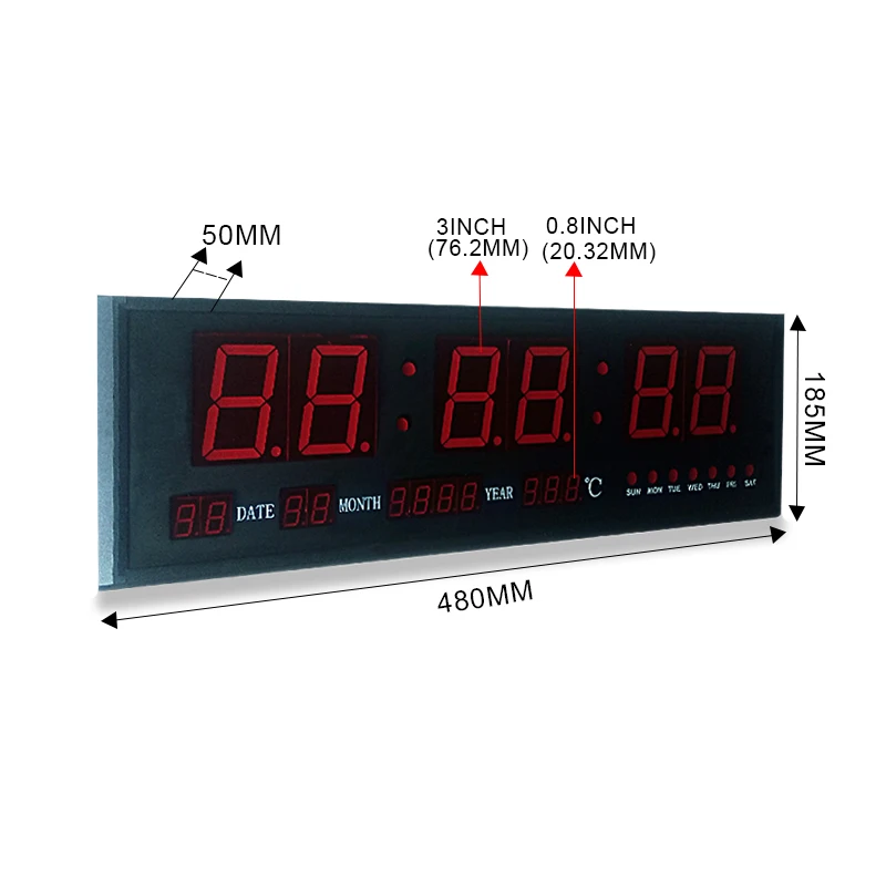 High quality red 3-inch 6-digit led wall led clock timer clock time date week temperature clock timer