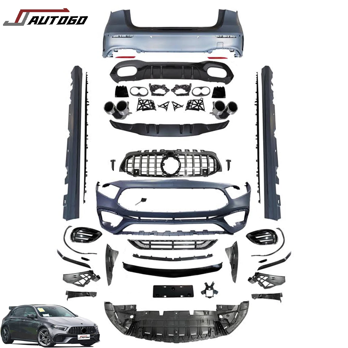 New Design Body Kits For Mercedes-Benz A W177 19-22 Change to A45S AMG Style PP+ABS Material Bumper assembly Grille Side Skirt