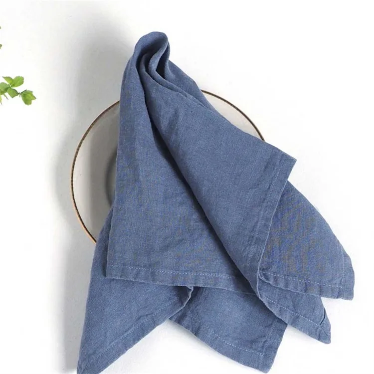 
Wholesale 100% Natural Flax Linen Crepe Style Table Napkins Hemstitch Restaurant Dinner Napkins 