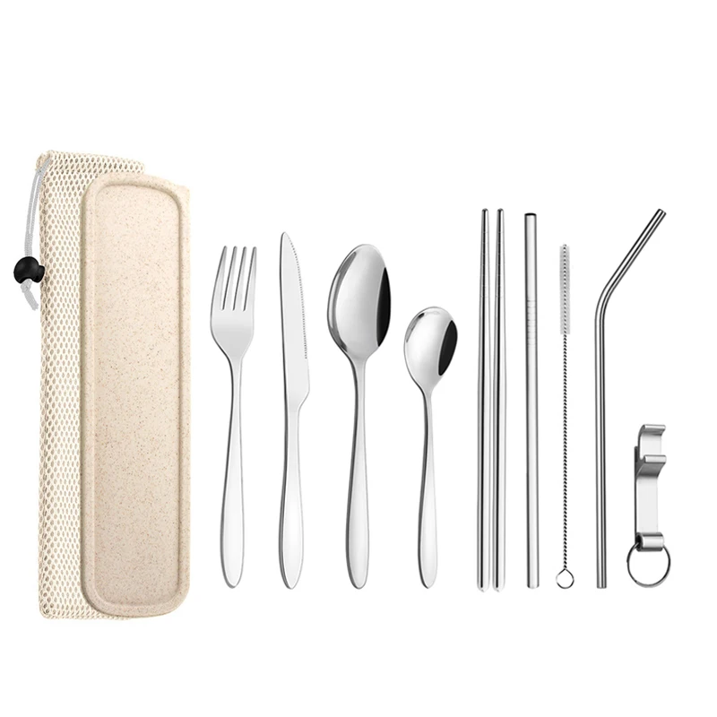 Travel Silverware Outdoor Camping Flatware Set Knife Fork Spoon With Case Picnic Portable Stainless Steel Mirror Cutlery Set