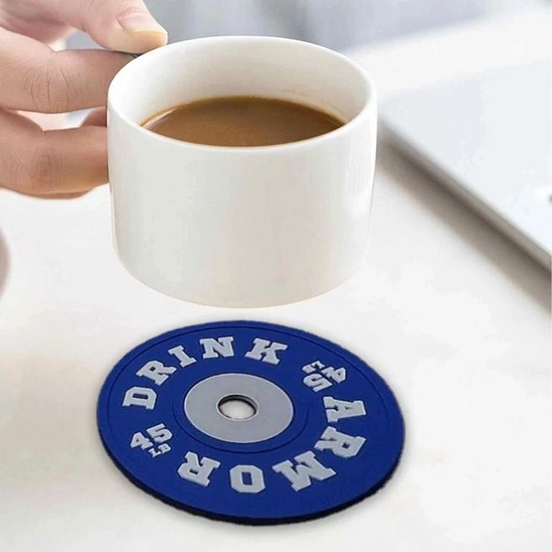 Gym Weight Plate Design Silicone Coaster Set for Kitchen Table Cup Mat BPA Free Round Mug Coasters 10cm Drink Pad Placemat