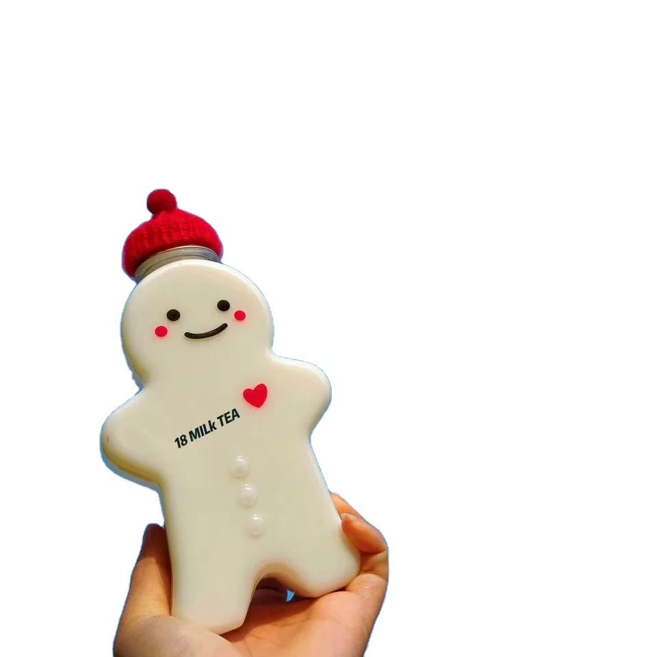 16 oz beverage Plastic PET 500ml cute Ginger Bread Man Shaped  commercial juice milk tea bottle for Christmas