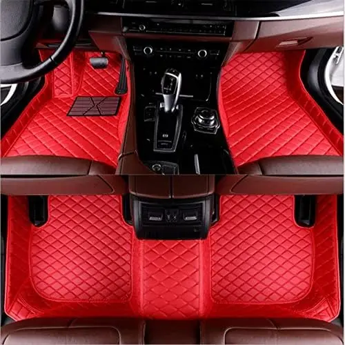 Custom Car Floor Mats Fit 96% Car Model Luxury Leather Waterproof Anti-Skid Full Coverage Liner Front Rear Mat/Set(Black Red 2)