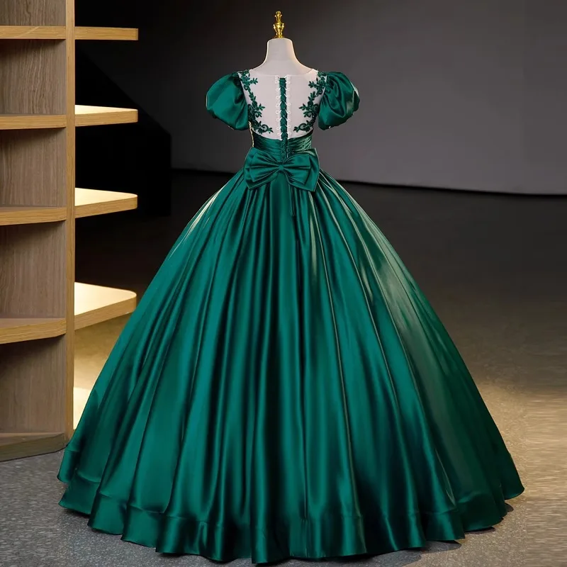 C Clothing Green Casual Quinceanera Dresses Lady Elegant Bubble Sleeve Ball Gown Evening Dress