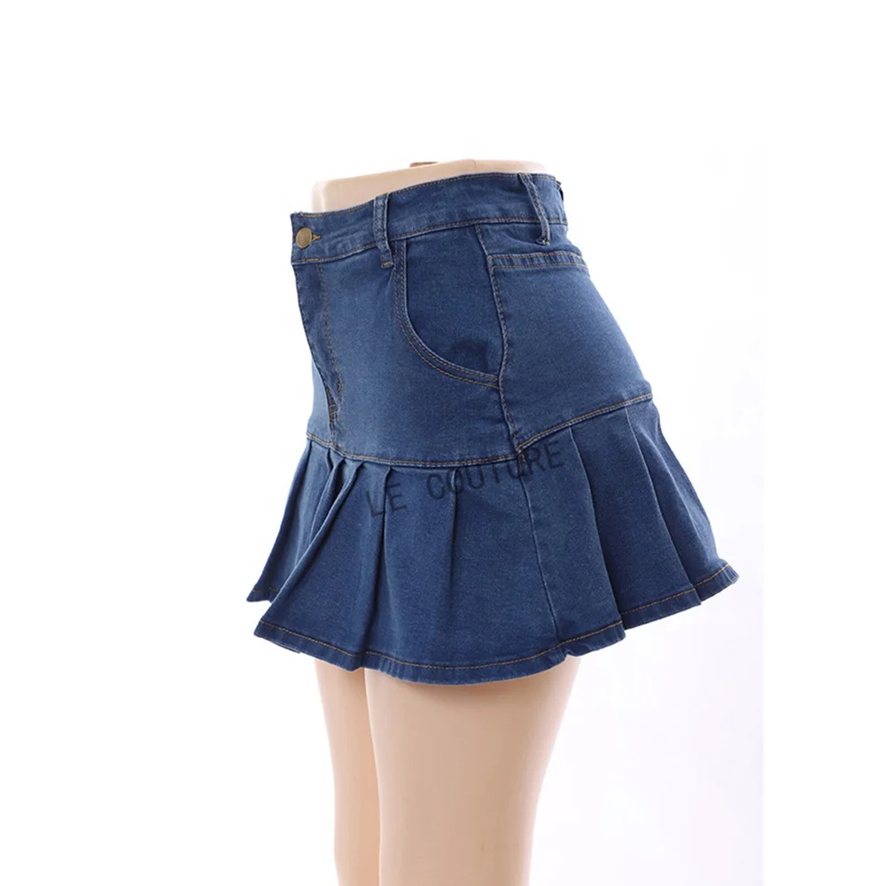 ladies fashion style summer mini wrap skirt manufacturers bodycon womens denim pleated skirt with belt