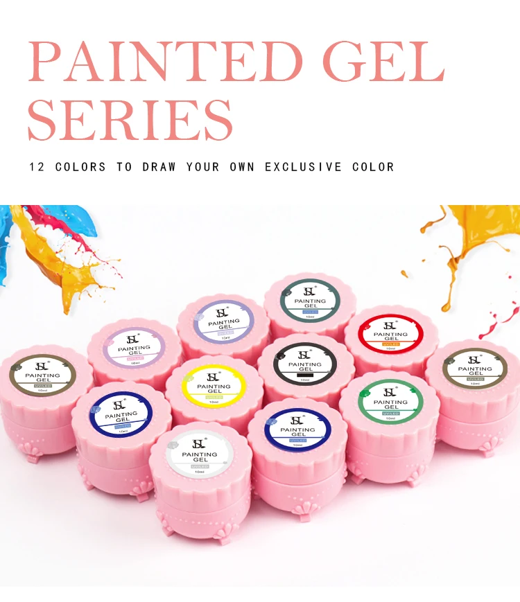 Nail Art Painting Private Label Soak Off Uv Gel Draw Liner Paint Gel Polish Bulk 12 Colors Soak Off Uv Light Painted Gel Nail Po