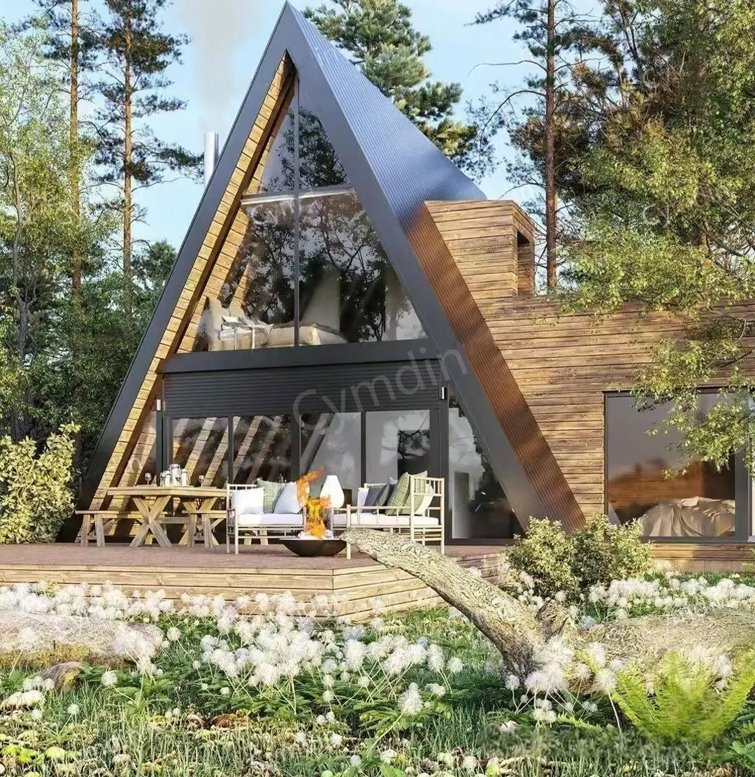 Cymdiin  Luxury Vacation Prefabricated container renovation house Triangle Glass Container House/Wooden House