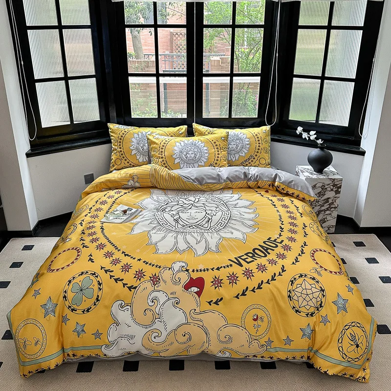 Brushed Cotton 4-In-1 Bedding Set Brown White King Size Duvet Cover Bed Sheet Bedding Set