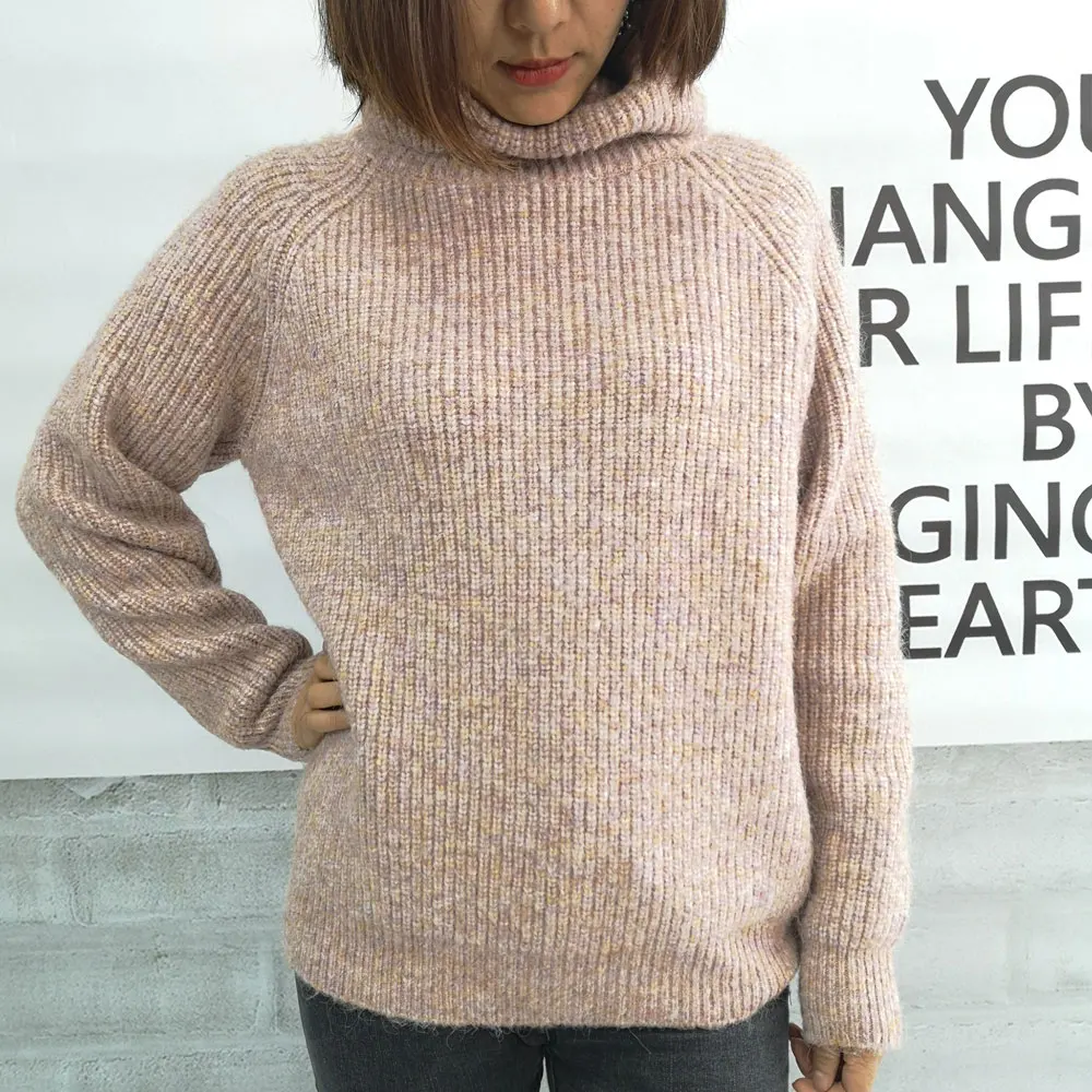 Custom Material Turtle Neck Women Top Turndown Collar Clothes Lady Knitting Soft Warmer Cashmere Sweater