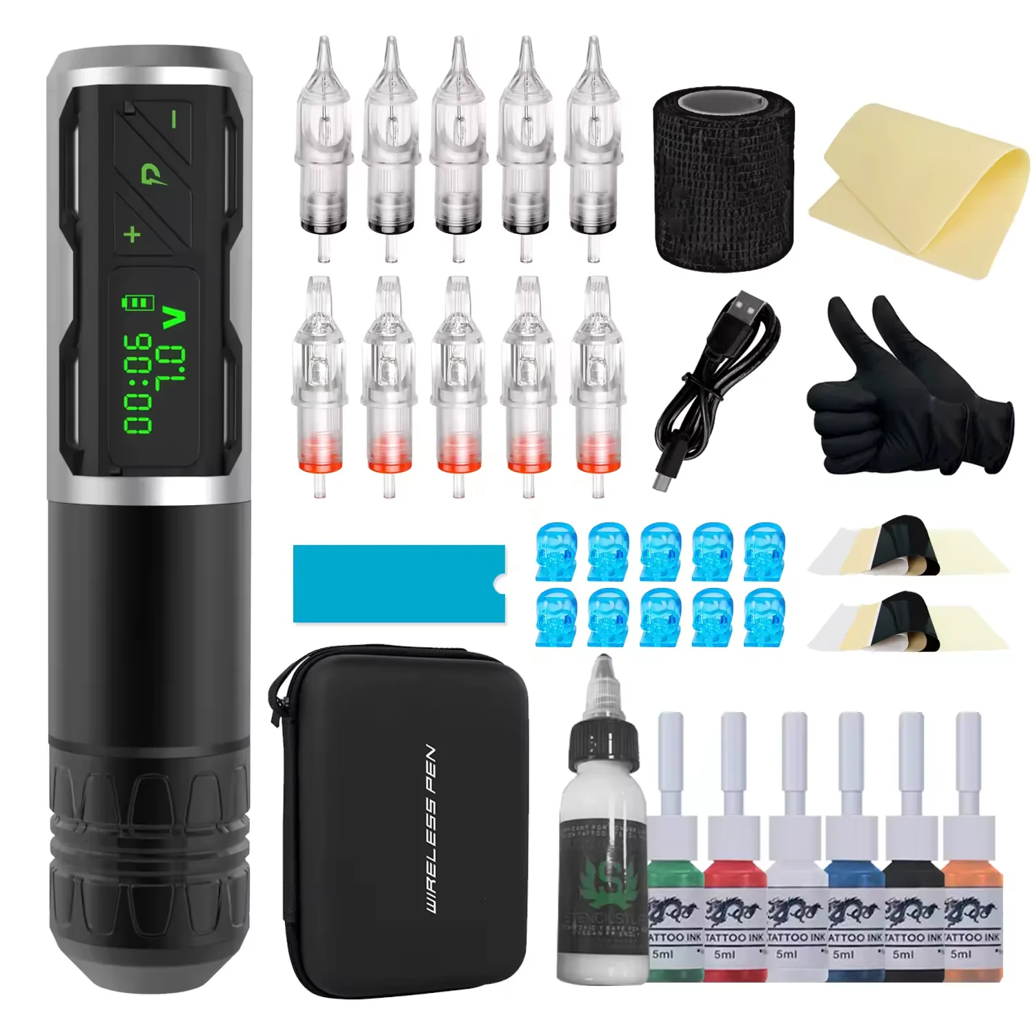 Wholesale Wireless tattoo machine kit Multicolored tattoo pen High Quality Ink Cups Cartridge Needles for permanent make-up