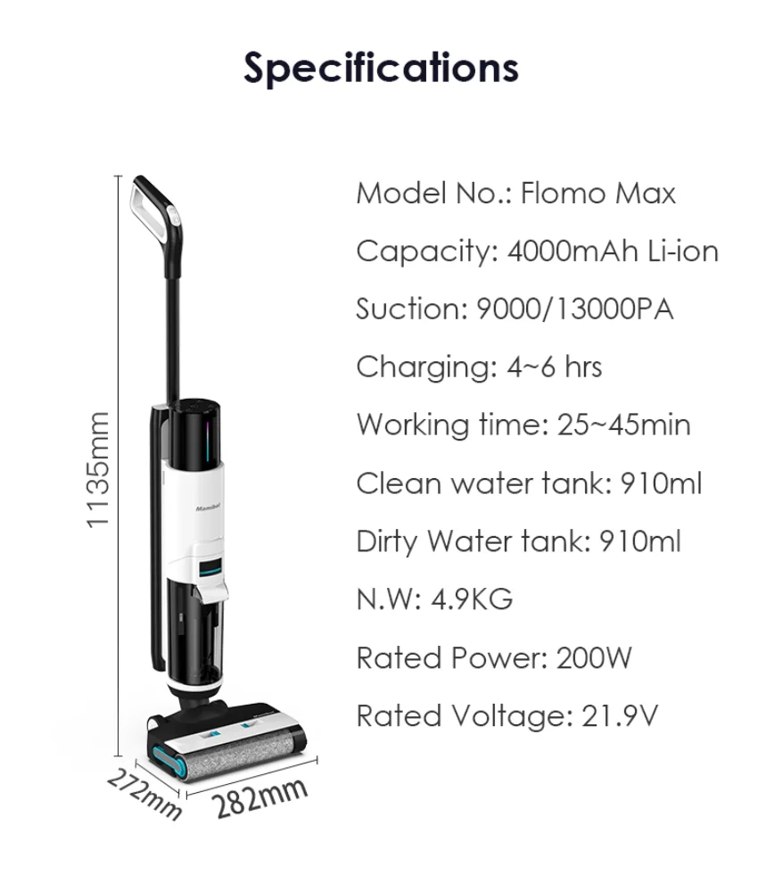 2022 Flomo MAX Floor Washer Fancy Design 13kpa Strong Vacuum Power Wet & Dry Best Hard Floor Cleaner for Hotels Cars APP Control