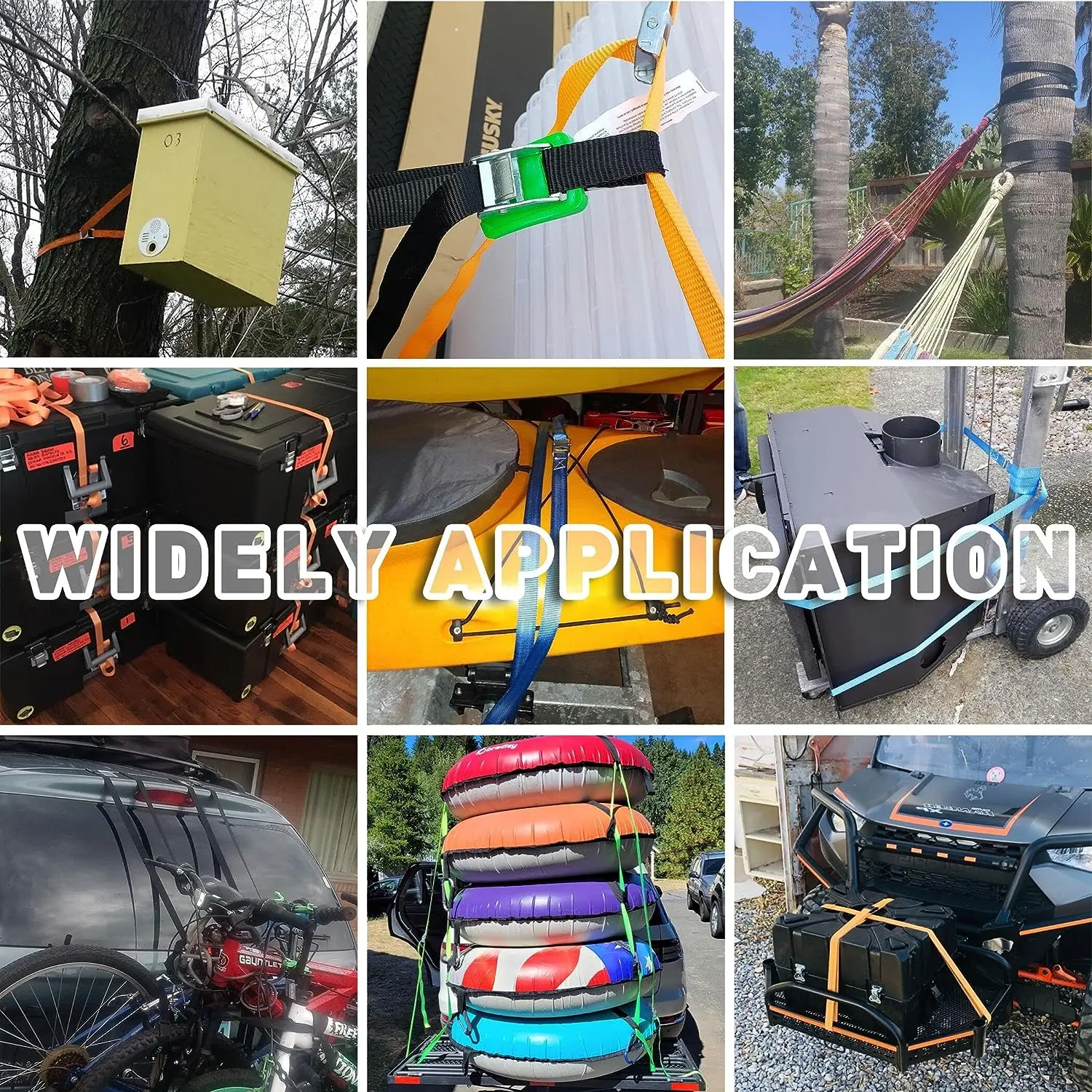 Polyester Truck Trailer Car Cargo Roof Lashing Rubber Handle Buckle Hook Surf Rack Tie Down Ratchet Strap with Protection Cover