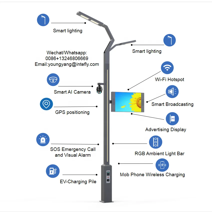 Smart City Digital construction Multi-functional Smart Pole Light Pole P3 Full Color LED HD Digital Display Advertising Screen