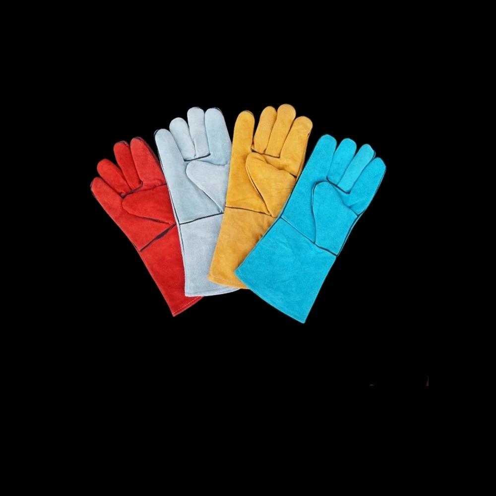 Red En407 hot selling 14inch fireproof  pit extreme heat waterproof resistant oil hand safety bbq leather gloves