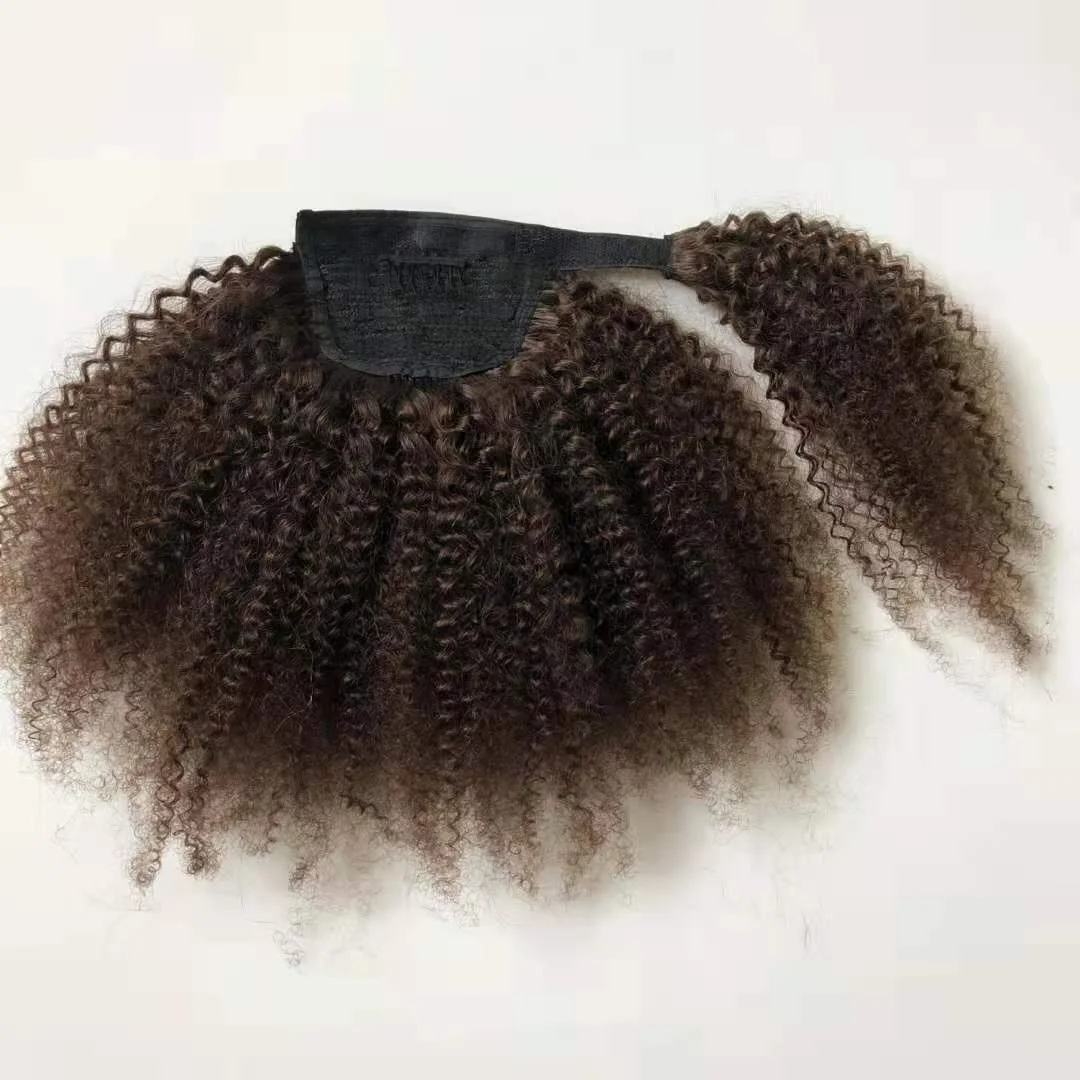 
100% brazilian human hair afro kinky wrap around ponytail 