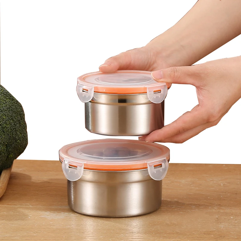 Customization stainless steel food container with lid kitchenware wholesale food containers storage fruits dessert takeway