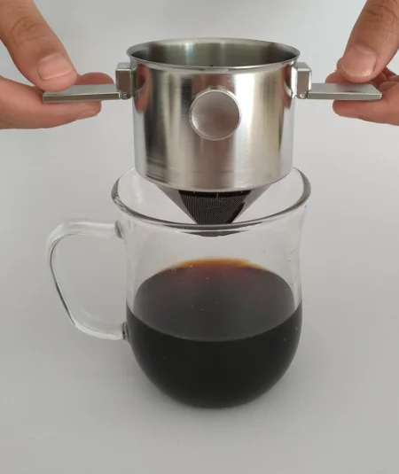 Portable collapsible hand-washed  304 Little Angel filter cup Double filter screen hanging ear drip filter free paper