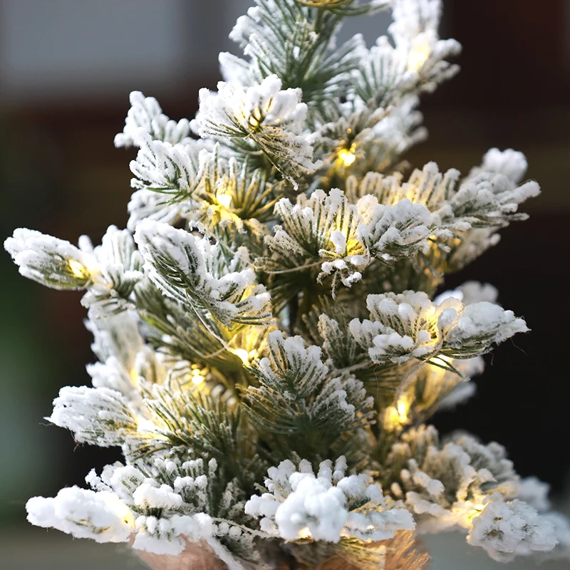12 inch PE led Christmas tree Pre-lit Snow Flocked Small Christmas Pine Trees with warm lights
