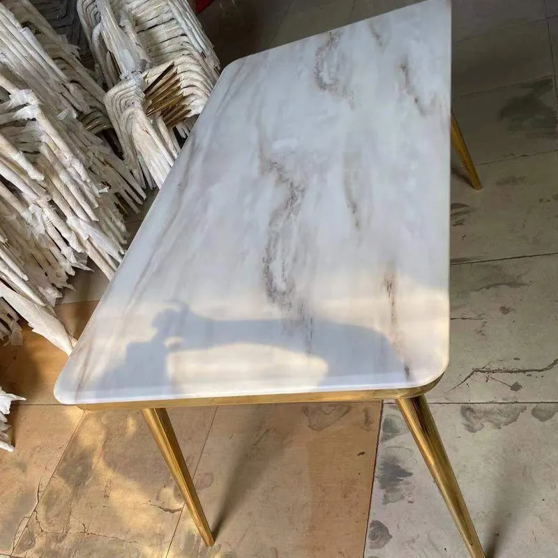 Luxury Hotel Banquet Table Gold Metal Legs Dining Table White Marble Dining Table