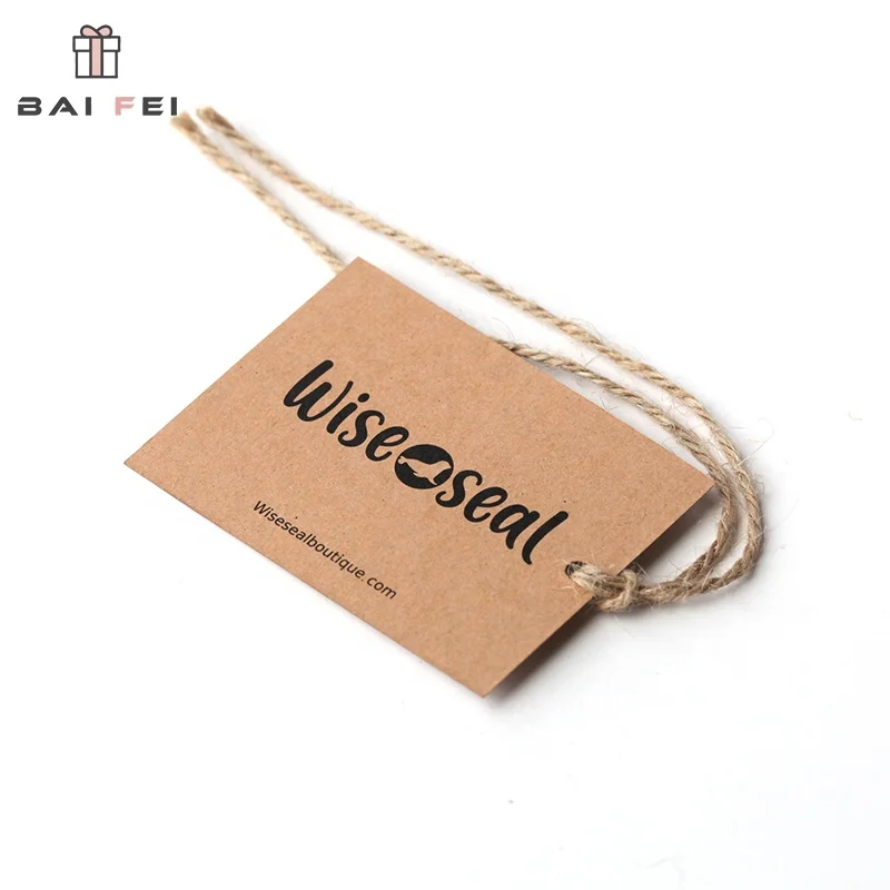 
Custom Logo Name Friendly Eco Brand Hangtag Brown Kraft Paper Reversible Printing Coffee Cup Hang Tags With Natural Hemp Rope 
