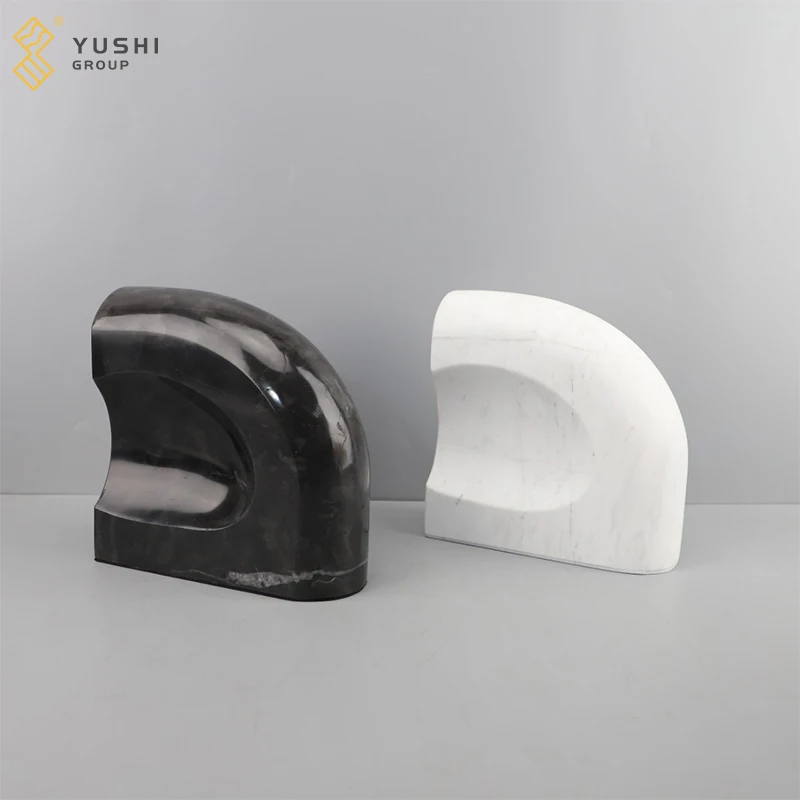 Yushi Group Minimalist Modern Natural Stone Book Stoppers Interior Decorative White And Black Marble Bookends