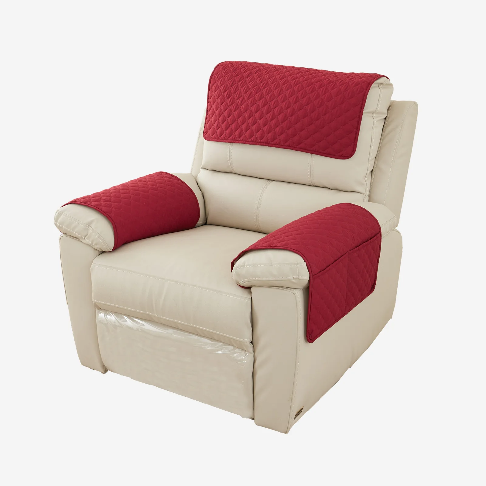 High Quality Polyester Solid Color Geometric Plaid Washable Single Seat Sofa Armrest Covers Set With Pockets For Living Room