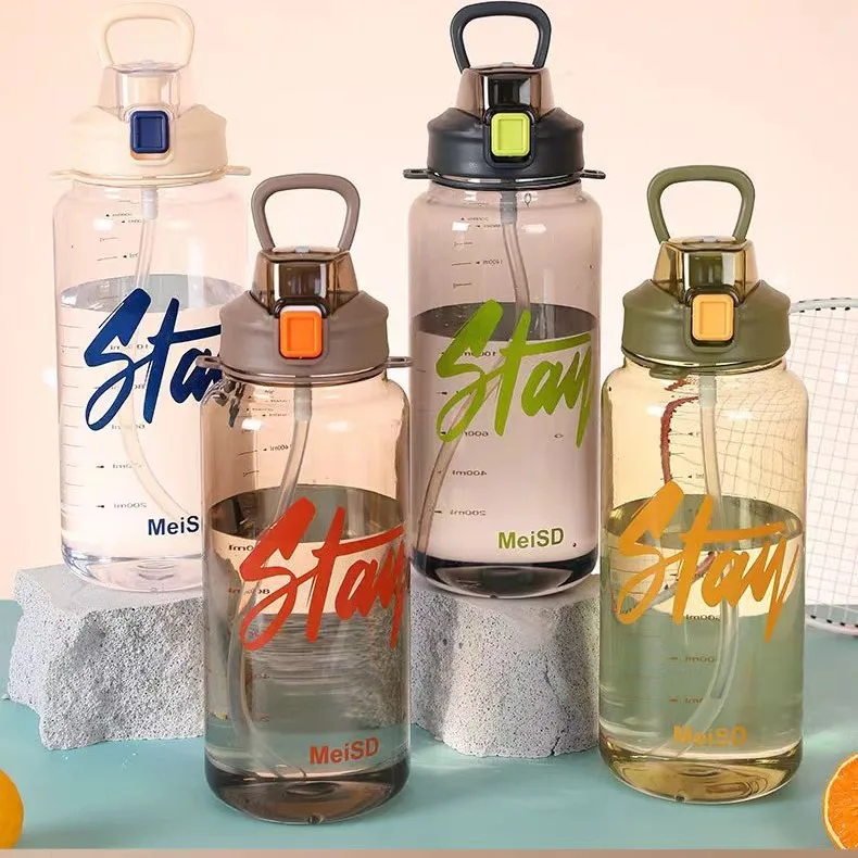 1.5L/2L Plastic Sublimation Transparent Sport Flip Top Cap For Sport Drinking Bottle Kids Water Bottle Steel With Time Marker