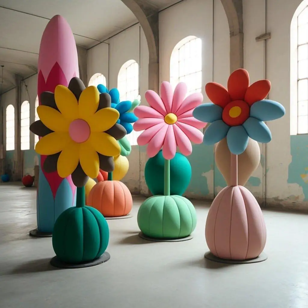 Shopping mall garden decoration FRP artificial flowers Shopping mall fiberglass sculpture  Garden fiberglass decorations