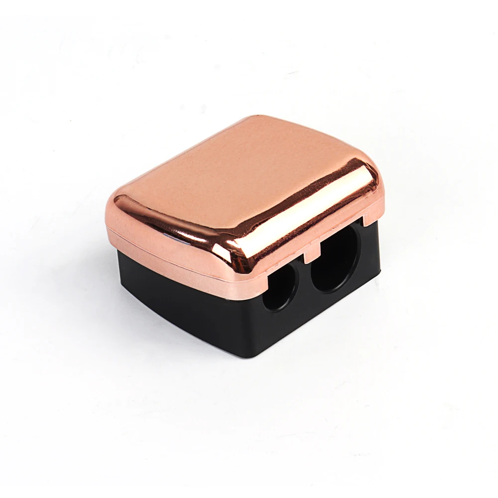 Hot sale Plastic Rose gold makeup eye pencil sharpener 2hole cosmetic lip eyebrow eyeliner pencil sharpener
