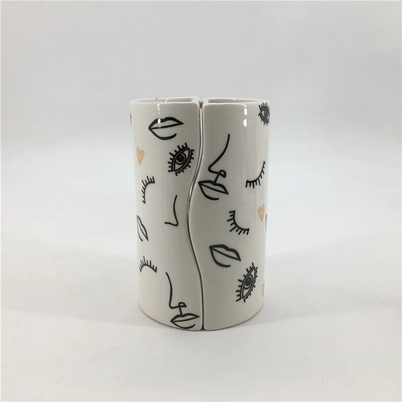 Nordic ins Modern ceramic flower container white and black human face vase for home decor