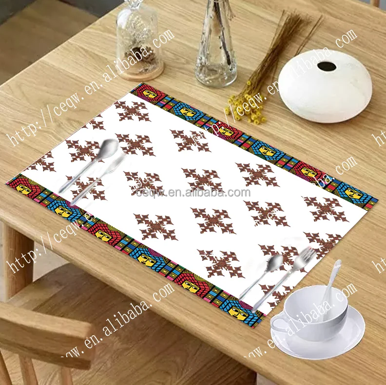 Custom Ethiopia Placemat customized wholesales 3D printed placemat and table mat anti slip mat for habesha decor