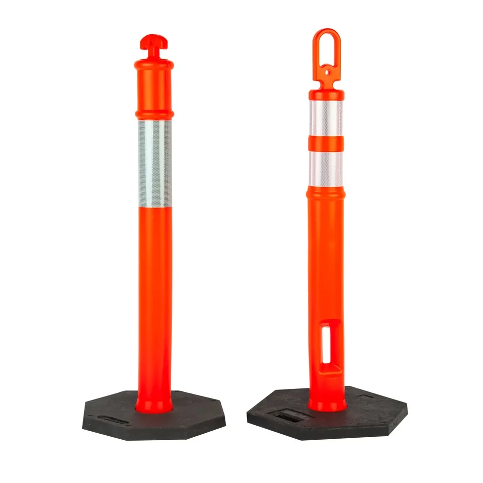 Heavy- Duty Road Cone Flexible Delineator Spring Post Plastic Loop Tube Traffic Bollard Warning Parking Block With Rubber Base