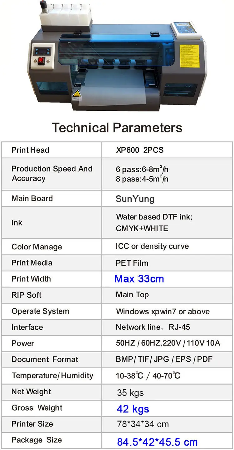 Cheap A3 DTF Printer 30cm 13 inch Dtf Film Printer t-shirt dtf printing machine With 2pcs xp600 head