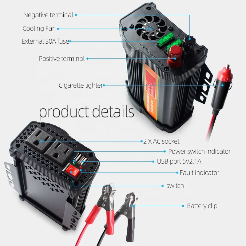 Manufacturer wholesale Modified sine wave 500w Power Inverter 12v24v to 110v220v dc to ac camper accessories inverter