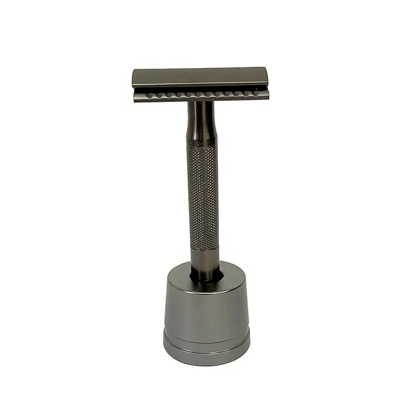 Новая настраиваемая металлическая латунная ручка с двойным краем безопасные бритвы с подставкой для мужского путешествия Бритье