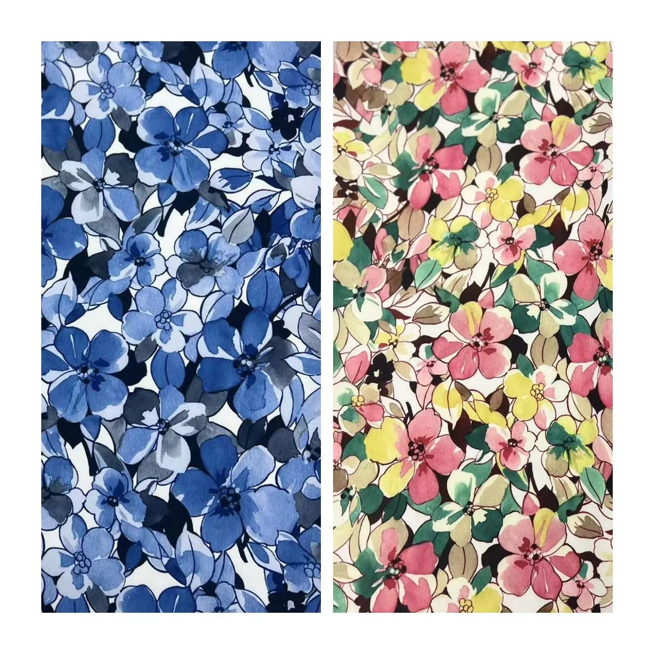 latest big florals Designs dresses fabric twill woven 100%Terylene polyester faux acetate satin printed Fabrics For bags suits