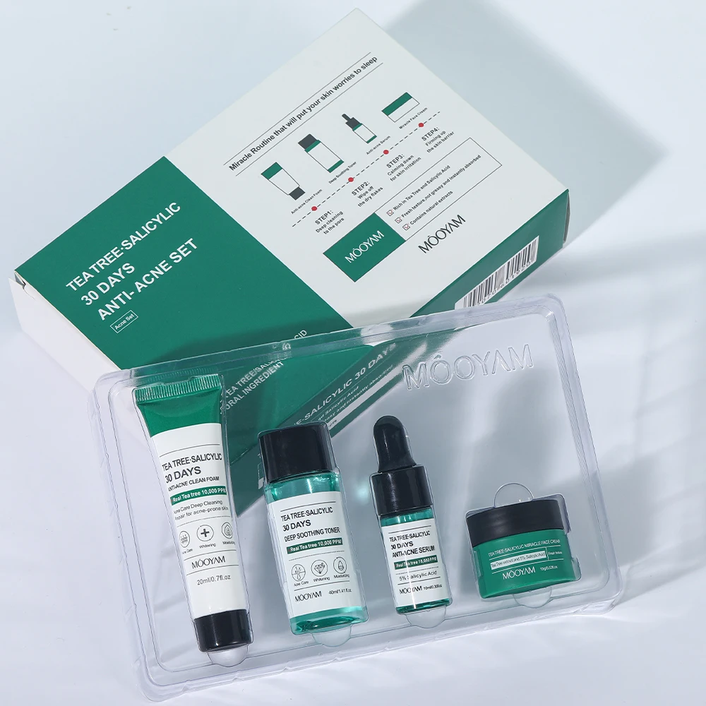 Private label Tea Tree Salicylic Acid Skin Care Set 30 Days Anti-Acne Including Cleanser Toner Serum Cream Skin Care Set