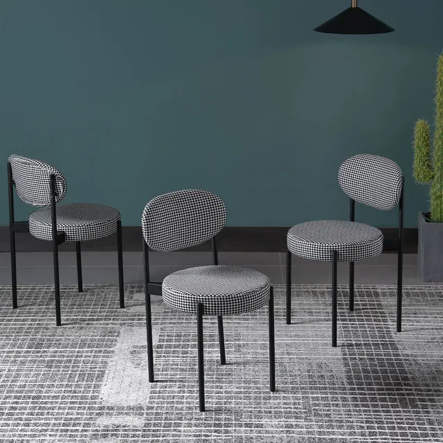 Nordic Modern Designer Fabric Chairs Living Room Backrest Home Dining Room Chrome Metal Legs Stackable Iron Dining Chairs