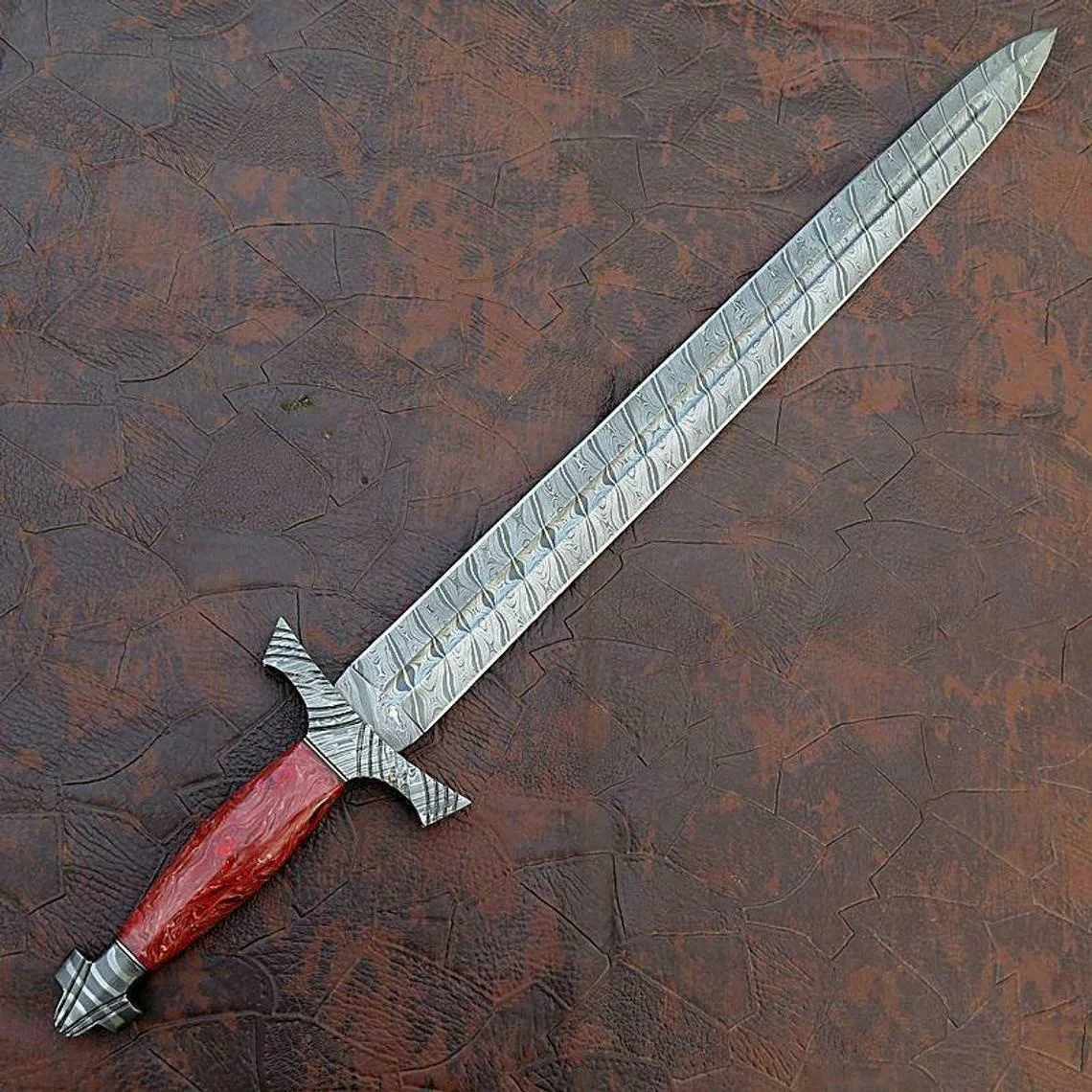 Custom Handmade Damascus Steel Viking Style Sword Longsword Double edge Gladius With Leather sheath out door sword